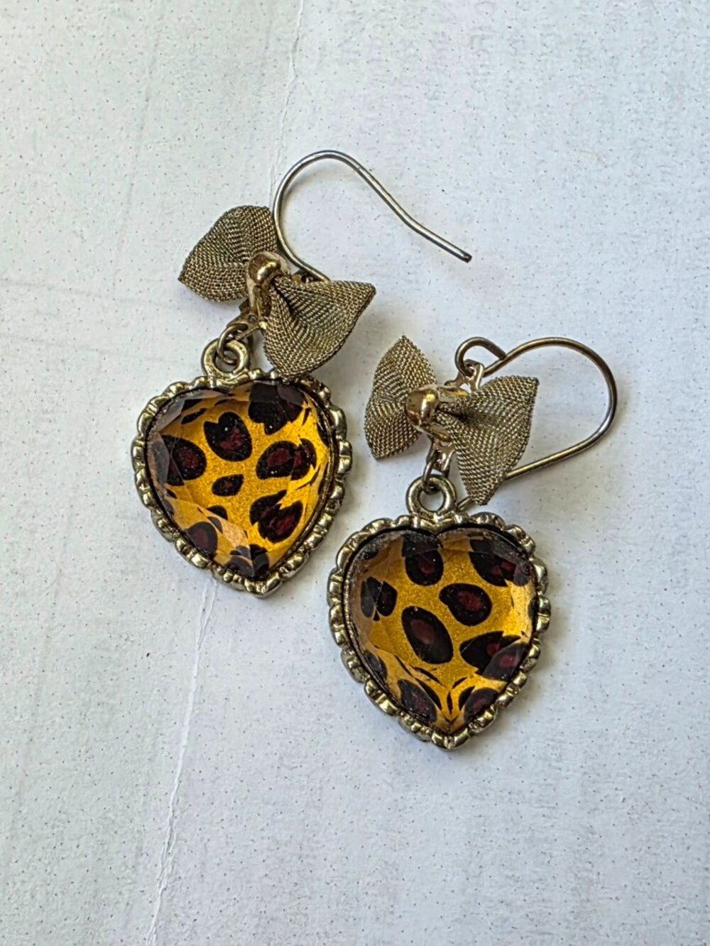 Vintage Betsy Johnson Leopard Heart Earrings